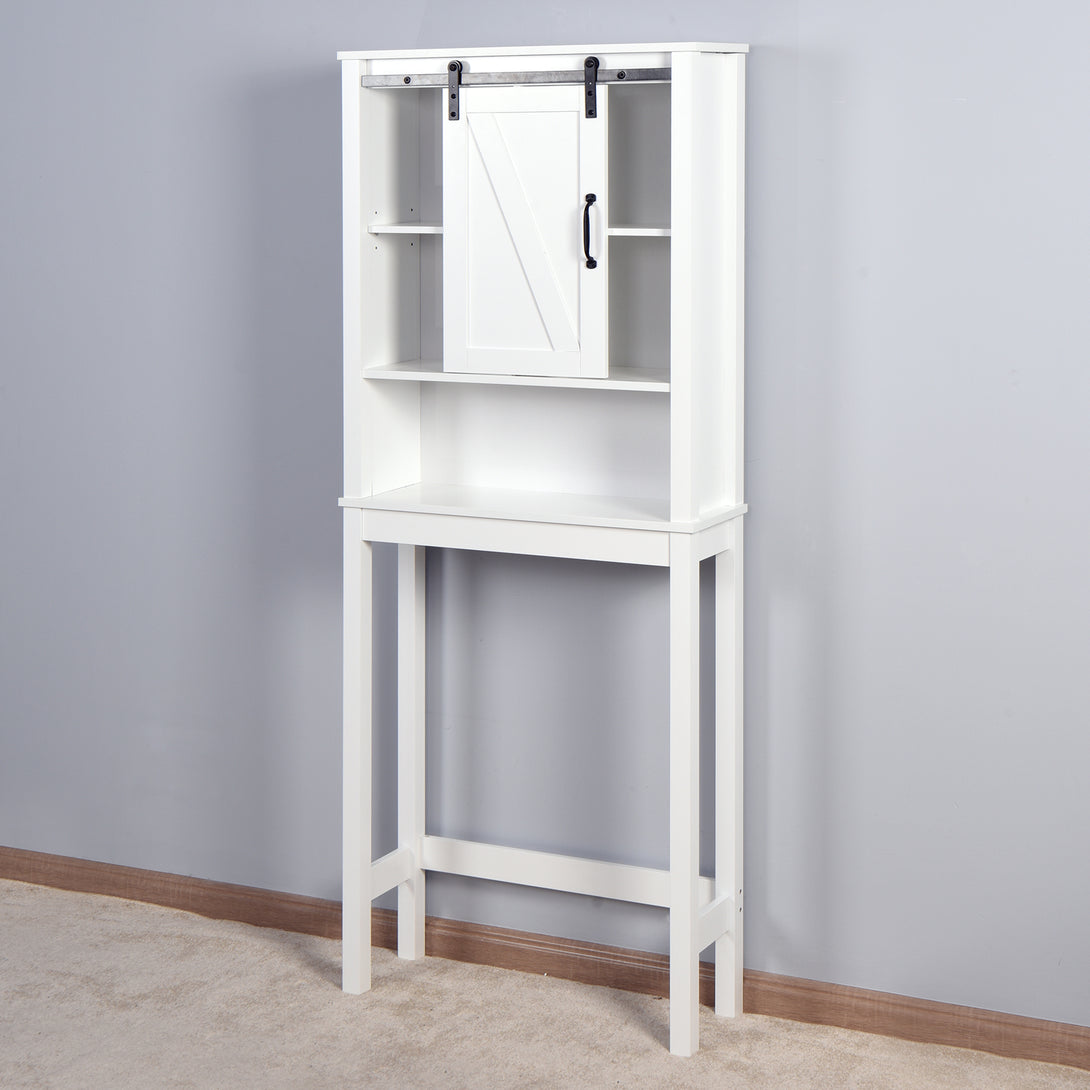 Over-the-Toilet Space-Saving Bathroom Storage Cabinet with Barn Door in White_6