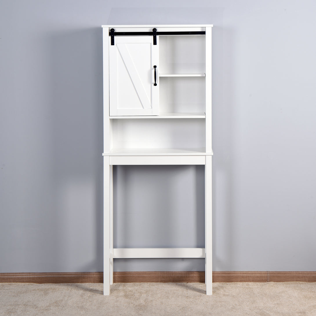 Over-the-Toilet Space-Saving Bathroom Storage Cabinet with Barn Door in White_5