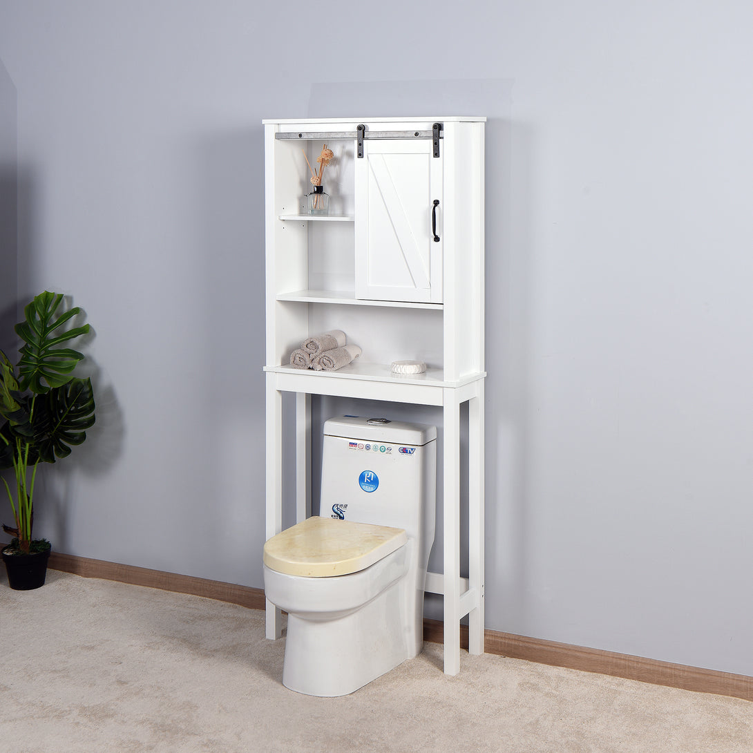 Over-the-Toilet Space-Saving Bathroom Storage Cabinet with Barn Door in White_13