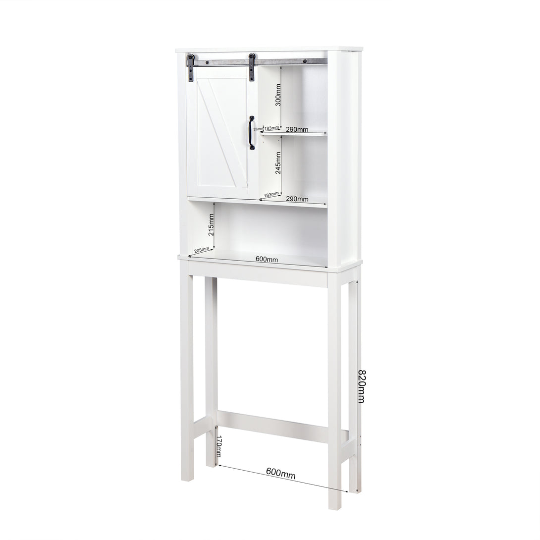 Over-the-Toilet Space-Saving Bathroom Storage Cabinet with Barn Door in White_3