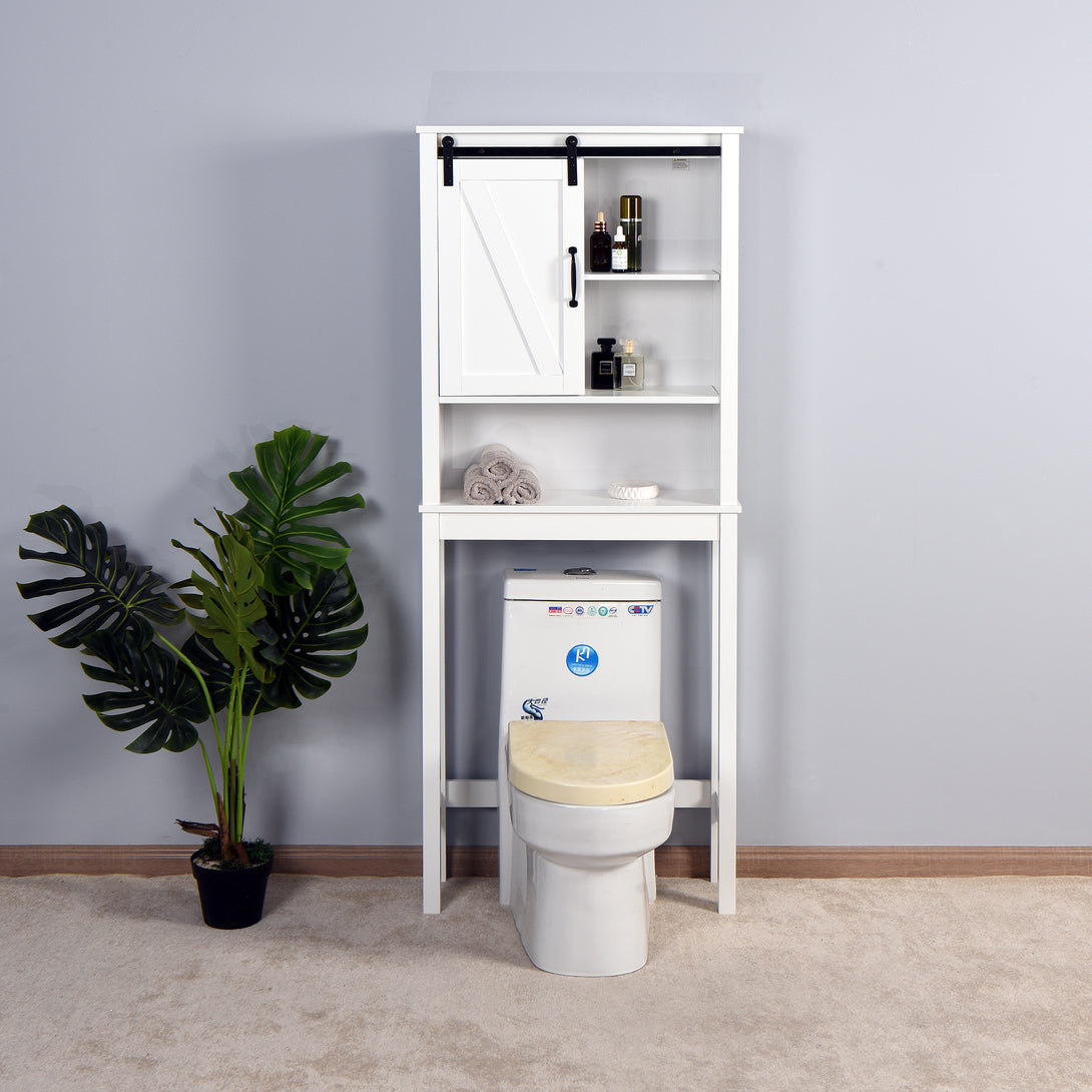 Over-the-Toilet Space-Saving Bathroom Storage Cabinet with Barn Door in White_12