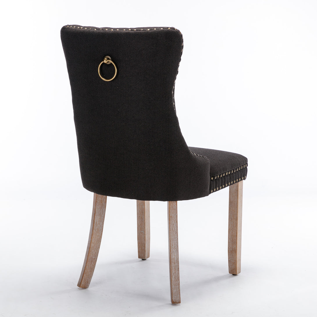 2 pcs Solid Wood High-End Tufted Contemporary Linen Chair with Wooden Legs- Black_11