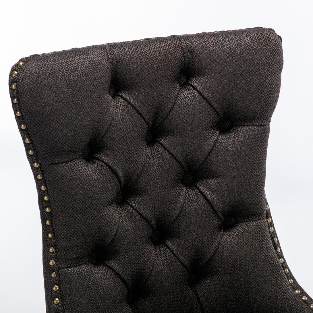 2 pcs Solid Wood High-End Tufted Contemporary Linen Chair with Wooden Legs- Black_13