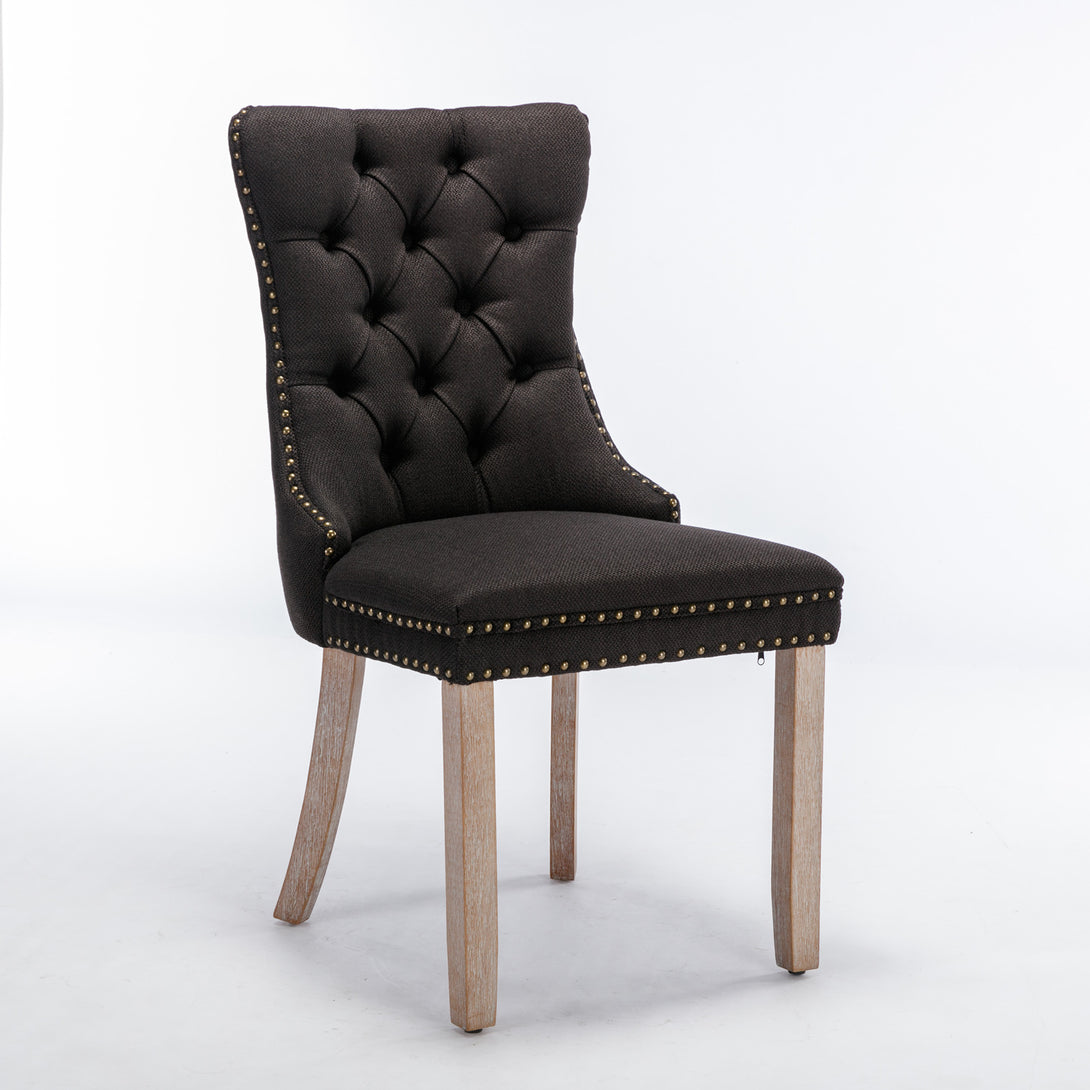 2 pcs Solid Wood High-End Tufted Contemporary Linen Chair with Wooden Legs- Black_10