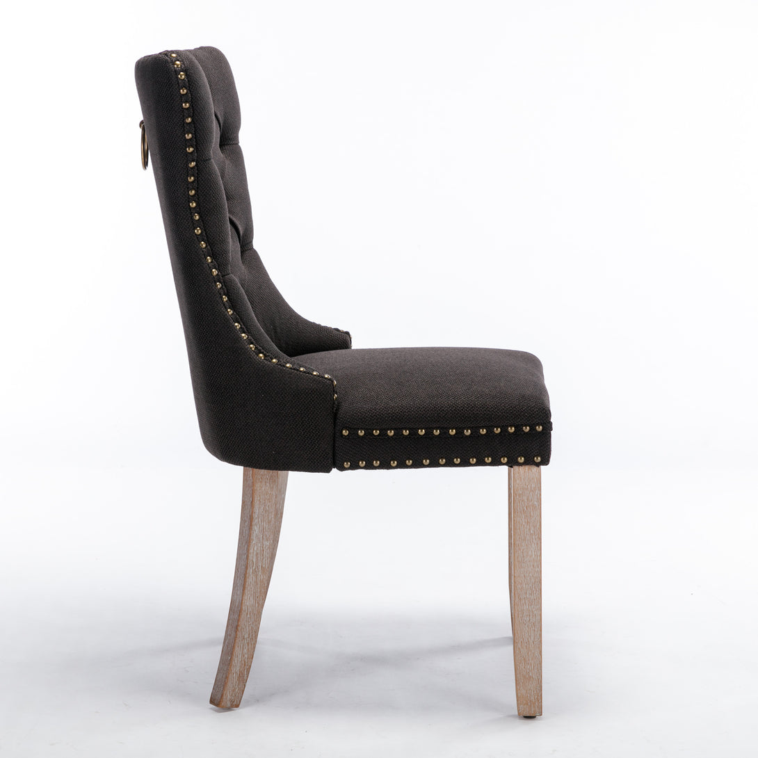 2 pcs Solid Wood High-End Tufted Contemporary Linen Chair with Wooden Legs- Black_8