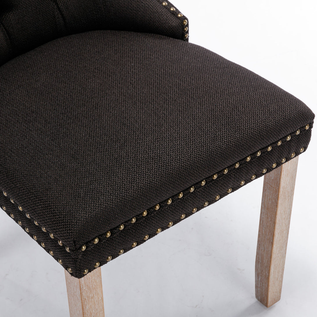 2 pcs Solid Wood High-End Tufted Contemporary Linen Chair with Wooden Legs- Black_16