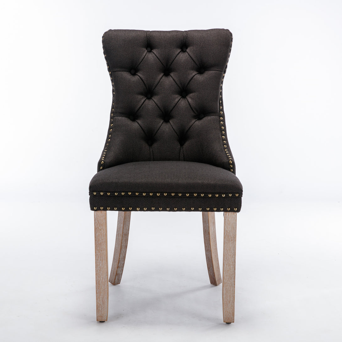 2 pcs Solid Wood High-End Tufted Contemporary Linen Chair with Wooden Legs- Black_9