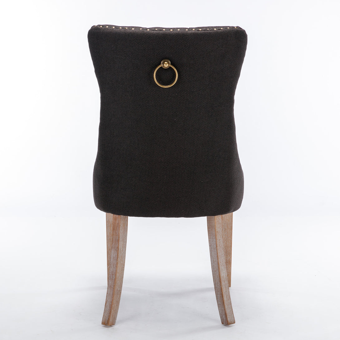 2 pcs Solid Wood High-End Tufted Contemporary Linen Chair with Wooden Legs- Black_12