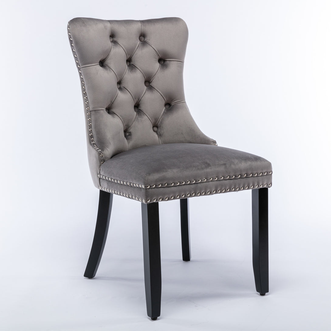 2 pcs High-End Tufted Contemporary Velvet Chair with Wooden Legs- Gray_3