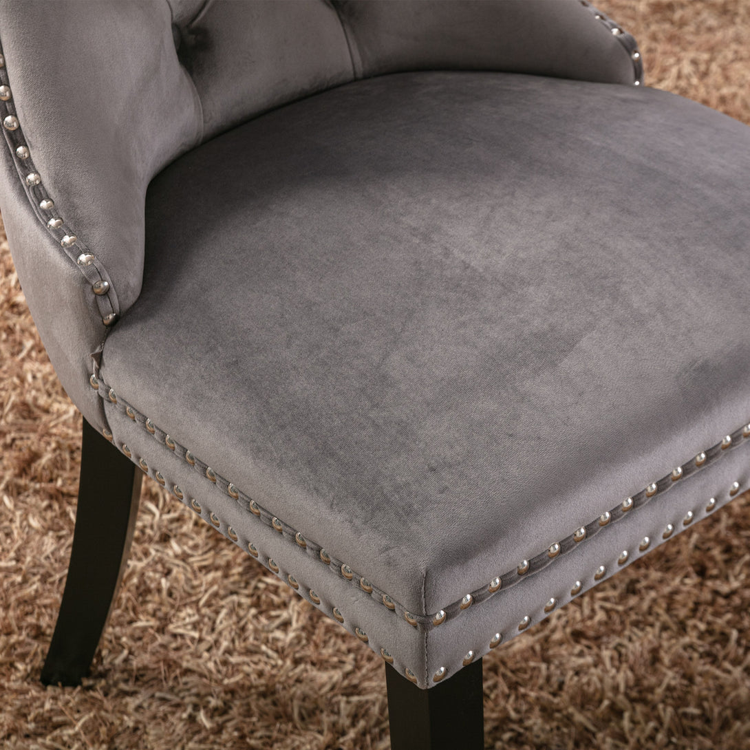 2 pcs High-End Tufted Contemporary Velvet Chair with Wooden Legs- Gray_7