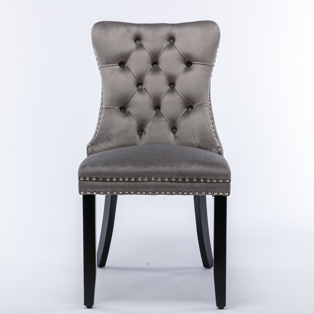 2 pcs High-End Tufted Contemporary Velvet Chair with Wooden Legs- Gray_2