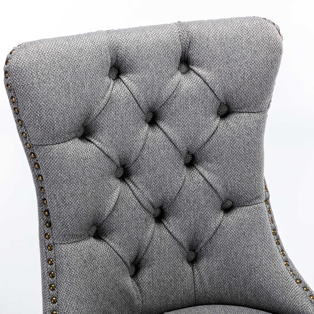 2 pcs Solid Wood High-End Tufted Contemporary Linen Chair with Wooden Legs- Gray_13