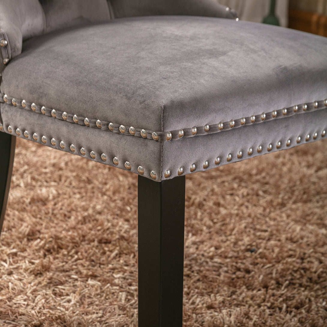 2 pcs High-End Tufted Contemporary Velvet Chair with Wooden Legs- Gray_8