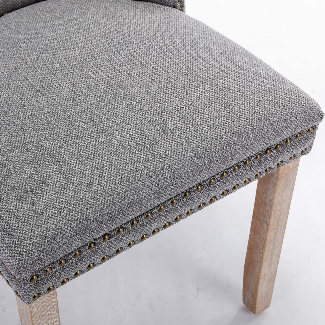 2 pcs Solid Wood High-End Tufted Contemporary Linen Chair with Wooden Legs- Gray_17