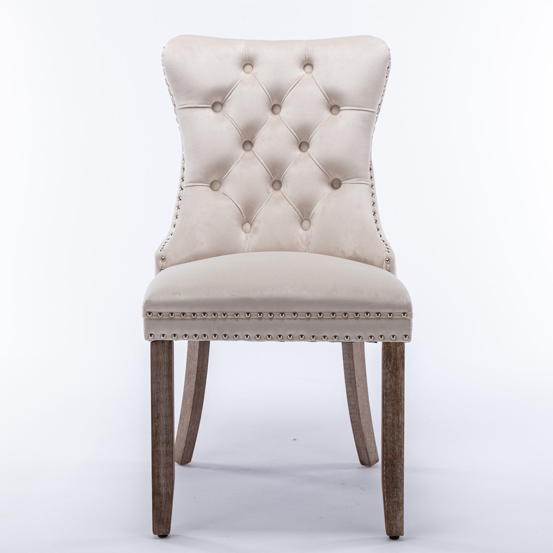 2 pcs High-End Tufted Contemporary Velvet Chair with Wooden Legs- Beige_2