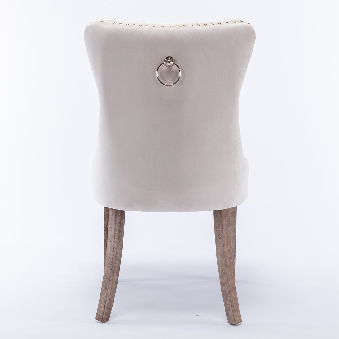 2 pcs High-End Tufted Contemporary Velvet Chair with Wooden Legs- Beige_6