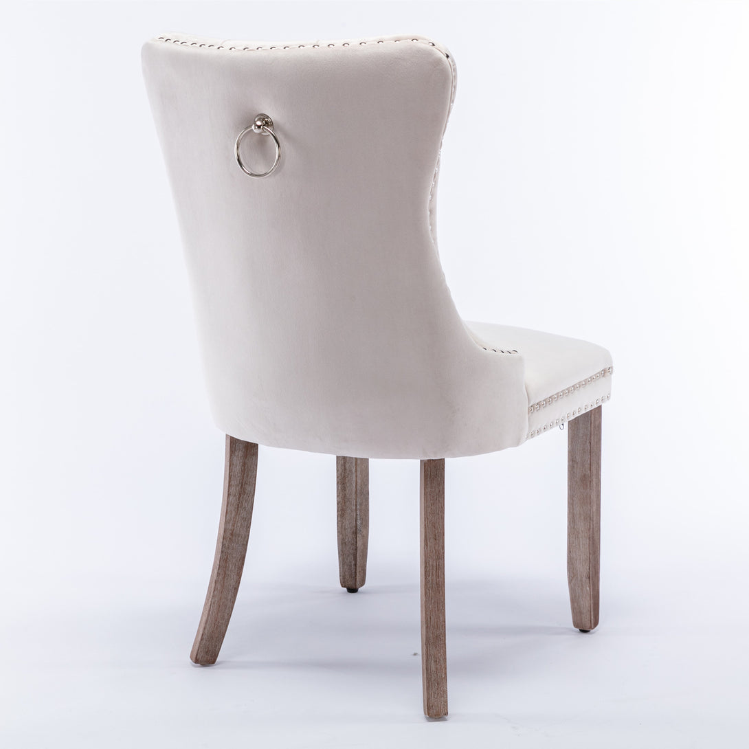 2 pcs High-End Tufted Contemporary Velvet Chair with Wooden Legs- Beige_5