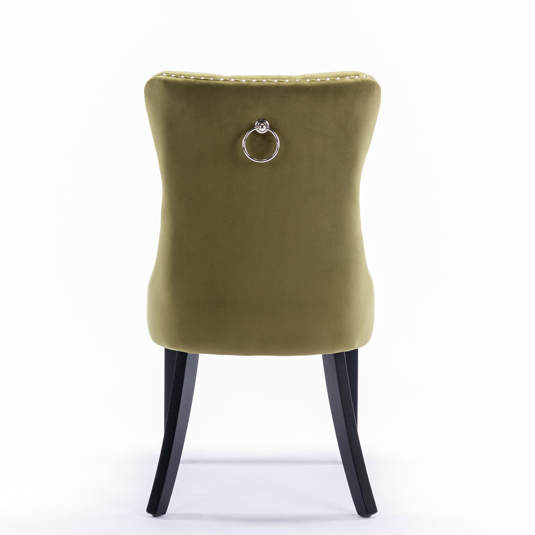 2 pcs High-End Tufted Contemporary Velvet Chair with Wooden Legs- Olive Green_6