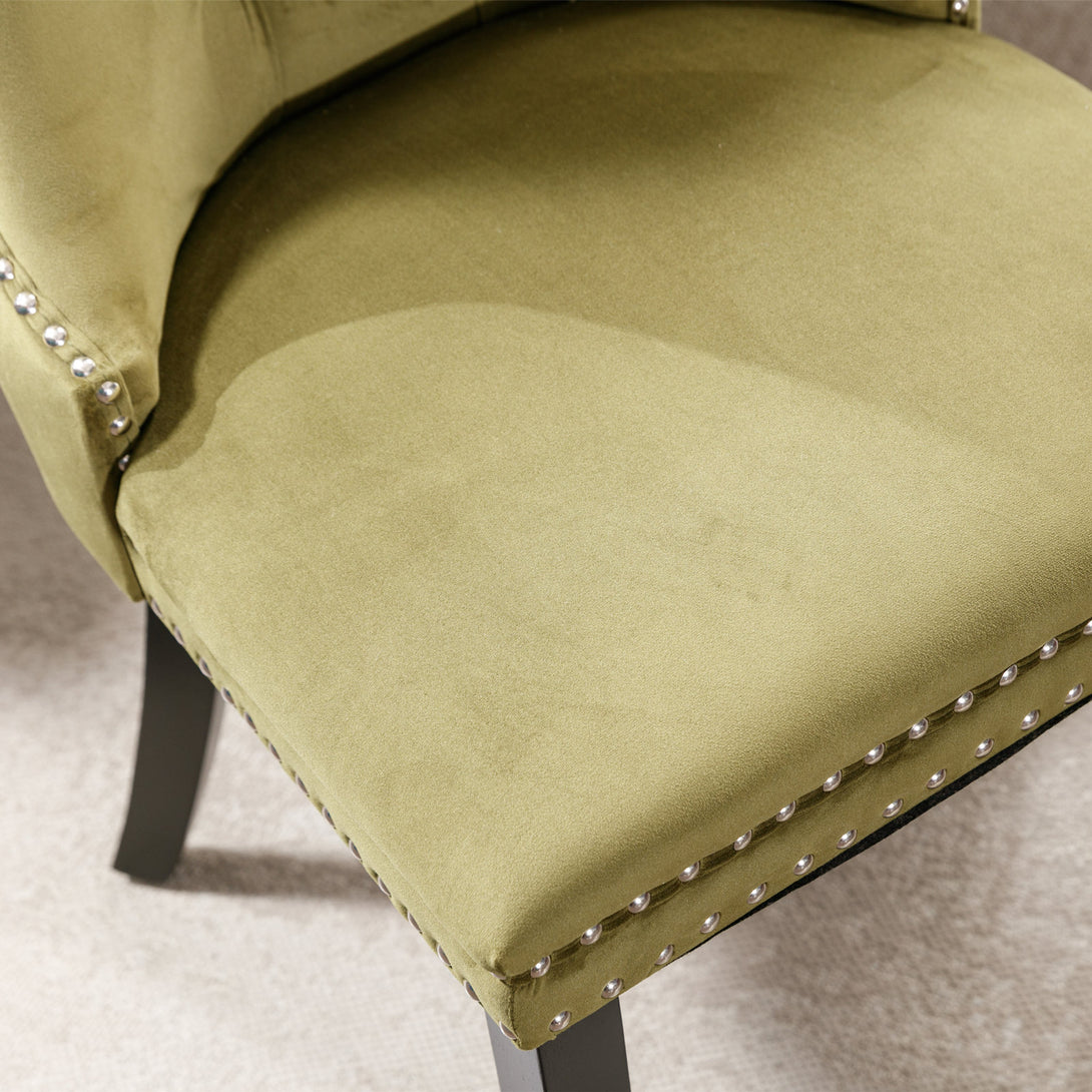 2 pcs High-End Tufted Contemporary Velvet Chair with Wooden Legs- Olive Green_10