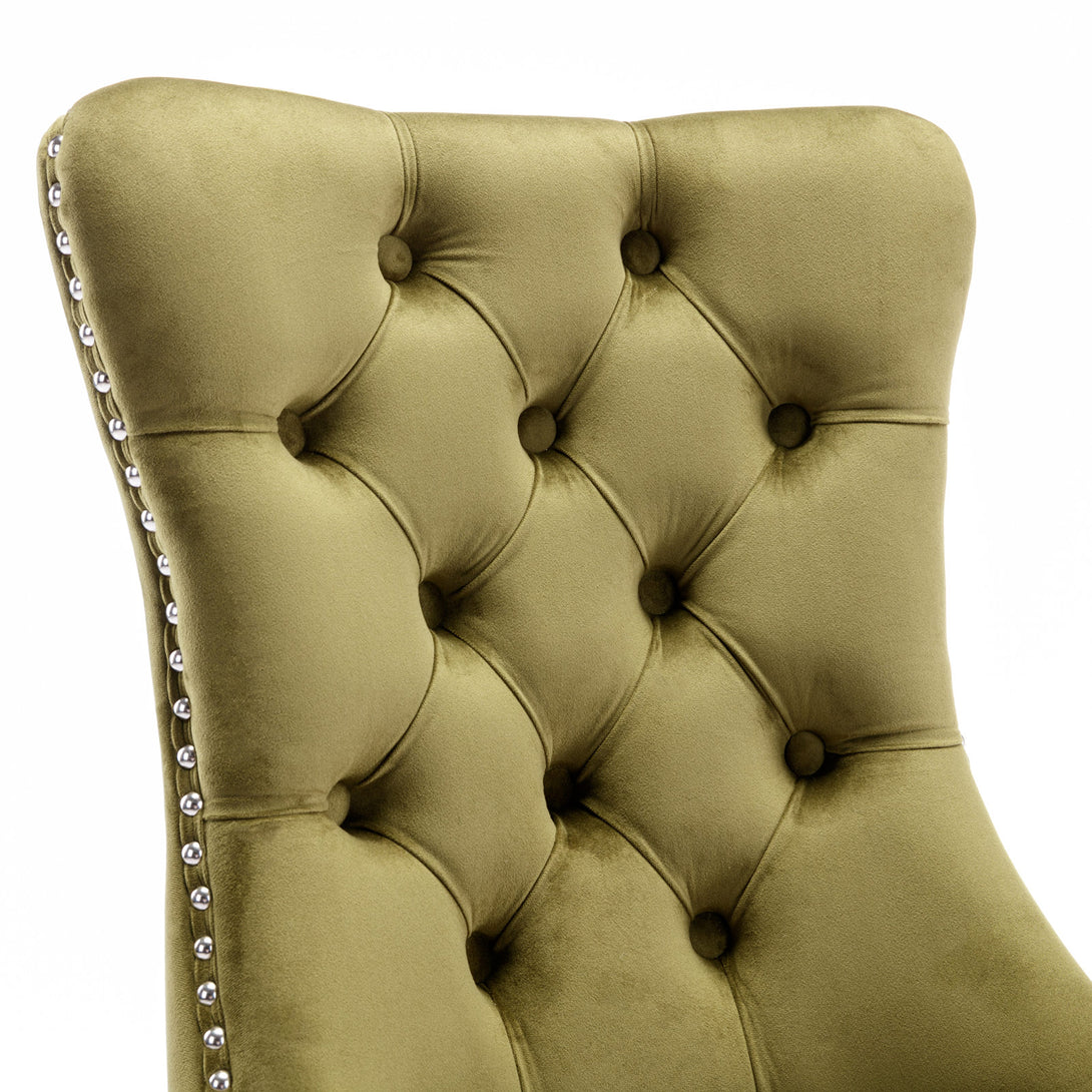 2 pcs High-End Tufted Contemporary Velvet Chair with Wooden Legs- Olive Green_7