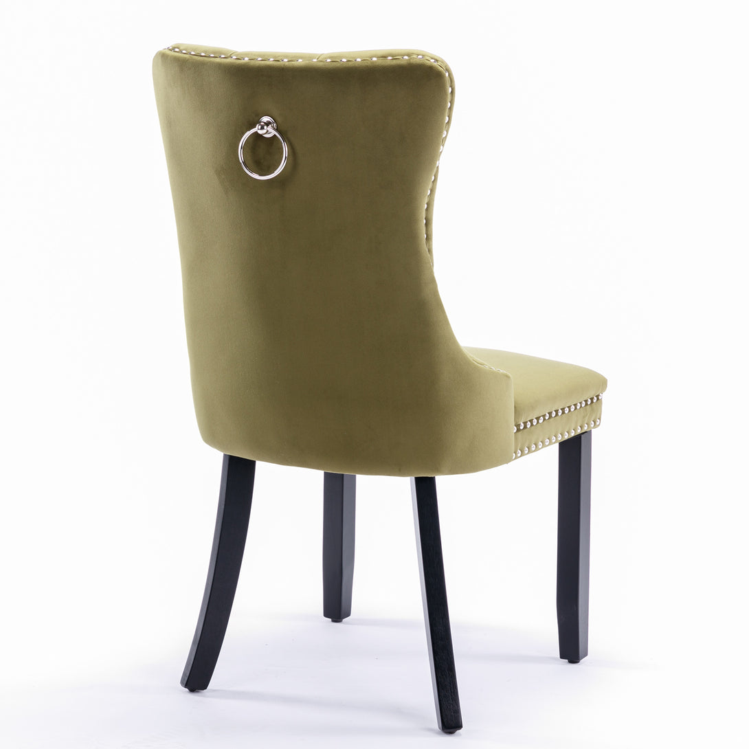 2 pcs High-End Tufted Contemporary Velvet Chair with Wooden Legs- Olive Green_5