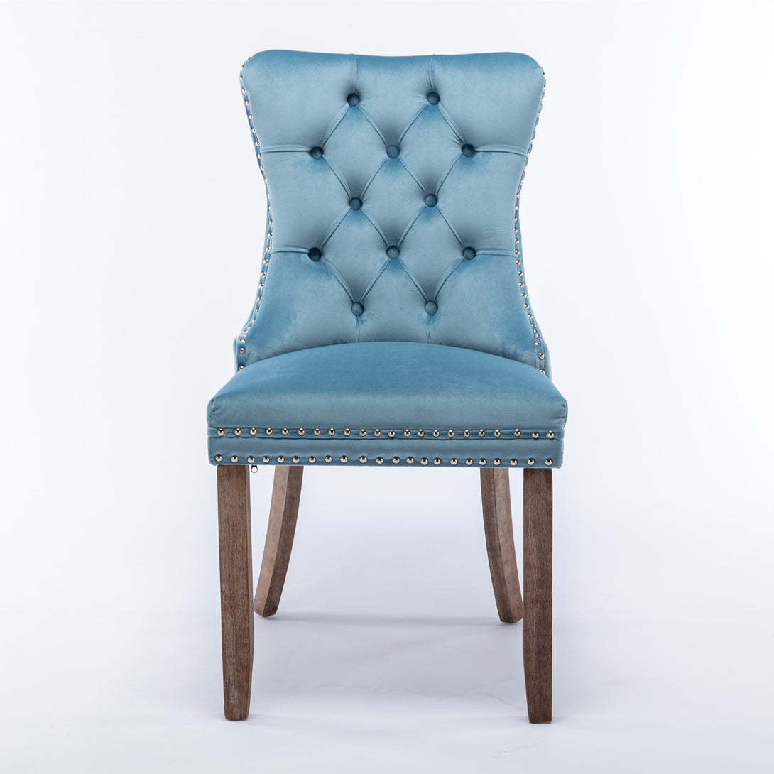 2 pcs High-End Tufted Contemporary Velvet Chair with Wooden Legs- Light Blue_2