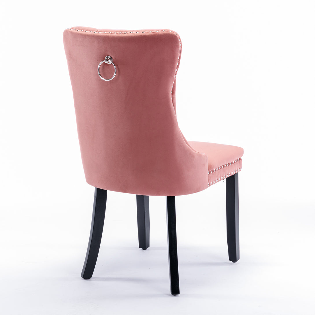 2 pcs High-End Tufted Contemporary Velvet Chair with Wooden Legs- Pink_5