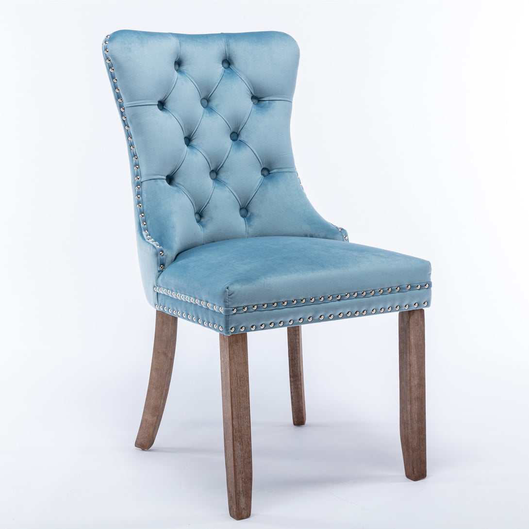 2 pcs High-End Tufted Contemporary Velvet Chair with Wooden Legs- Light Blue_3