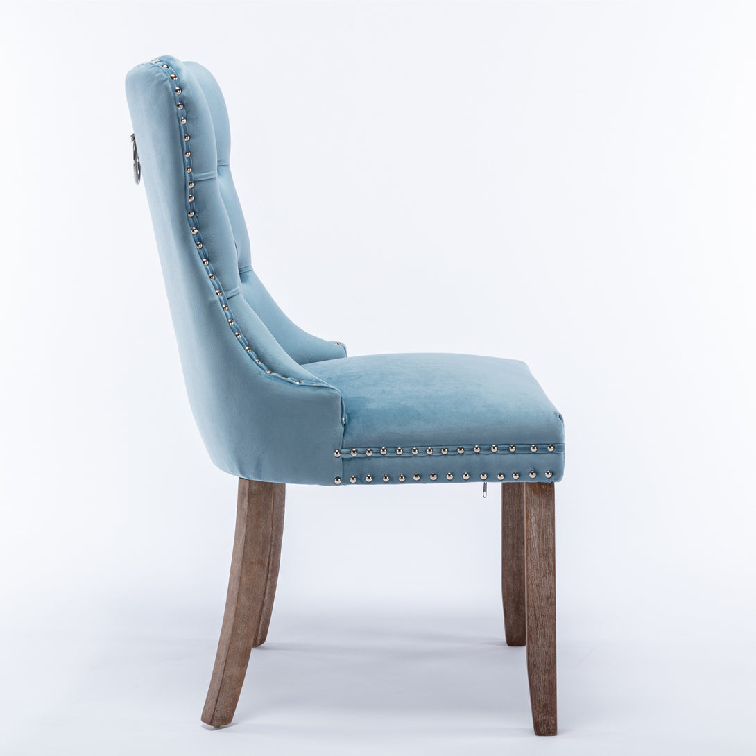 2 pcs High-End Tufted Contemporary Velvet Chair with Wooden Legs- Light Blue_4