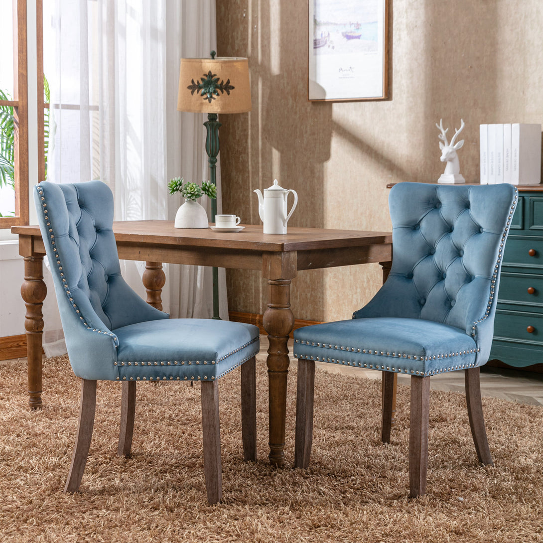 2 pcs High-End Tufted Contemporary Velvet Chair with Wooden Legs- Light Blue_1