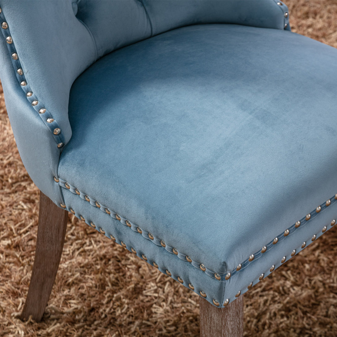 2 pcs High-End Tufted Contemporary Velvet Chair with Wooden Legs- Light Blue_8