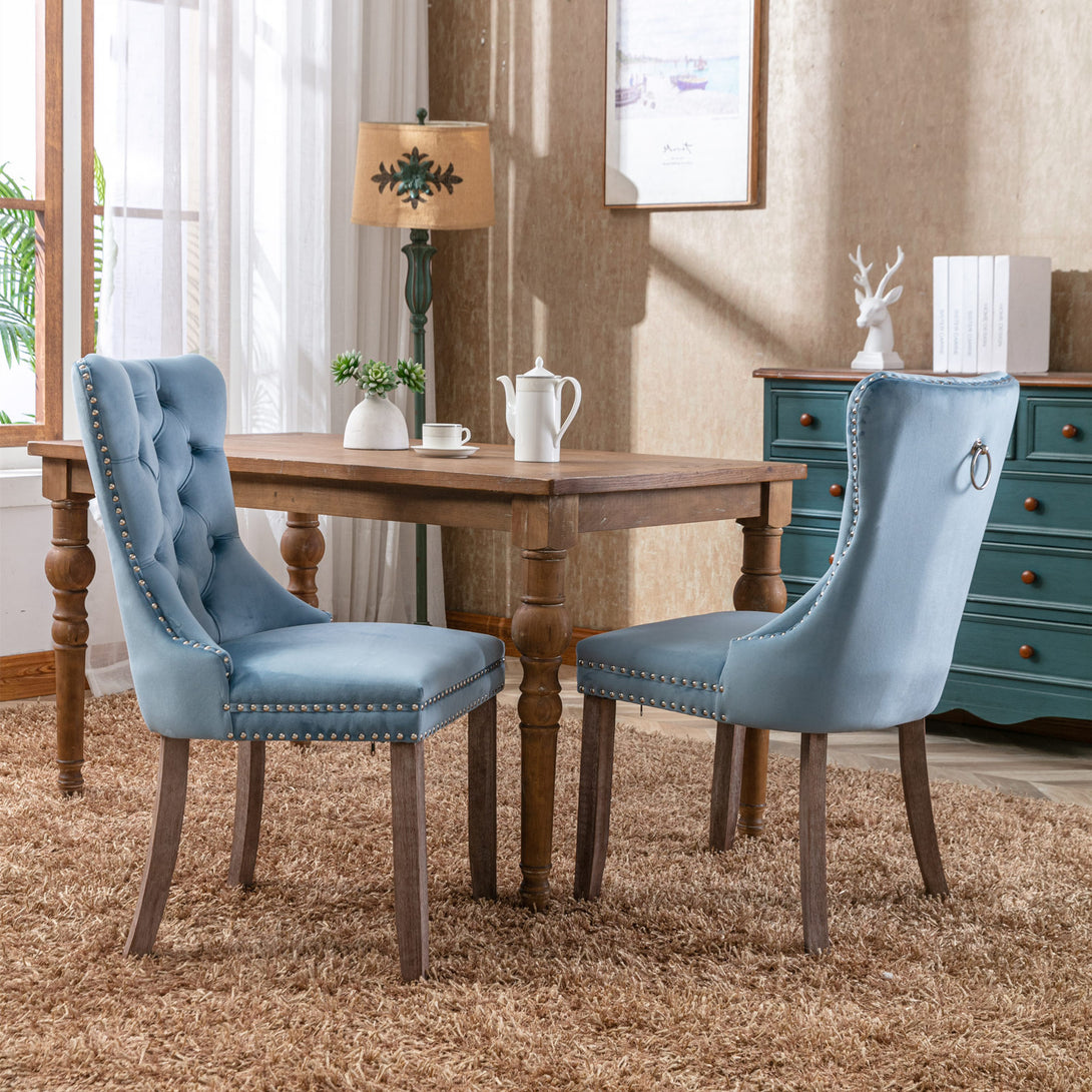 2 pcs High-End Tufted Contemporary Velvet Chair with Wooden Legs- Light Blue_11