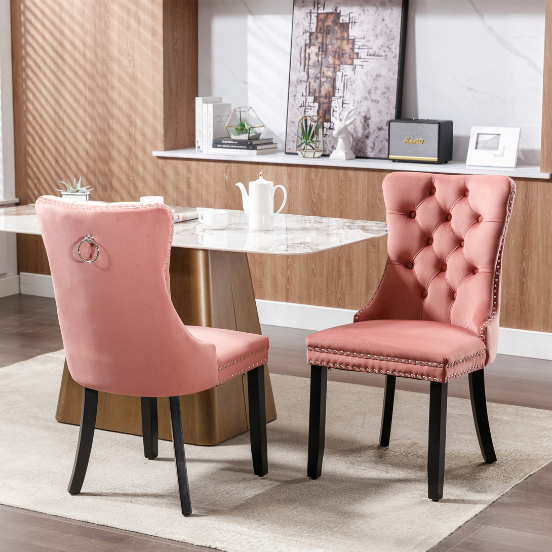 2 pcs High-End Tufted Contemporary Velvet Chair with Wooden Legs- Pink_11