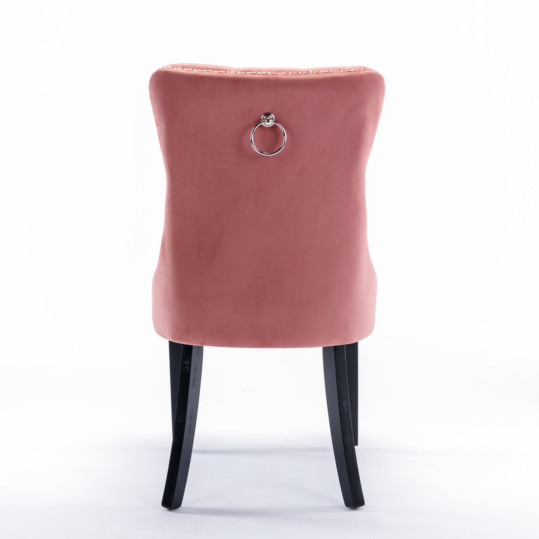 2 pcs High-End Tufted Contemporary Velvet Chair with Wooden Legs- Pink_6