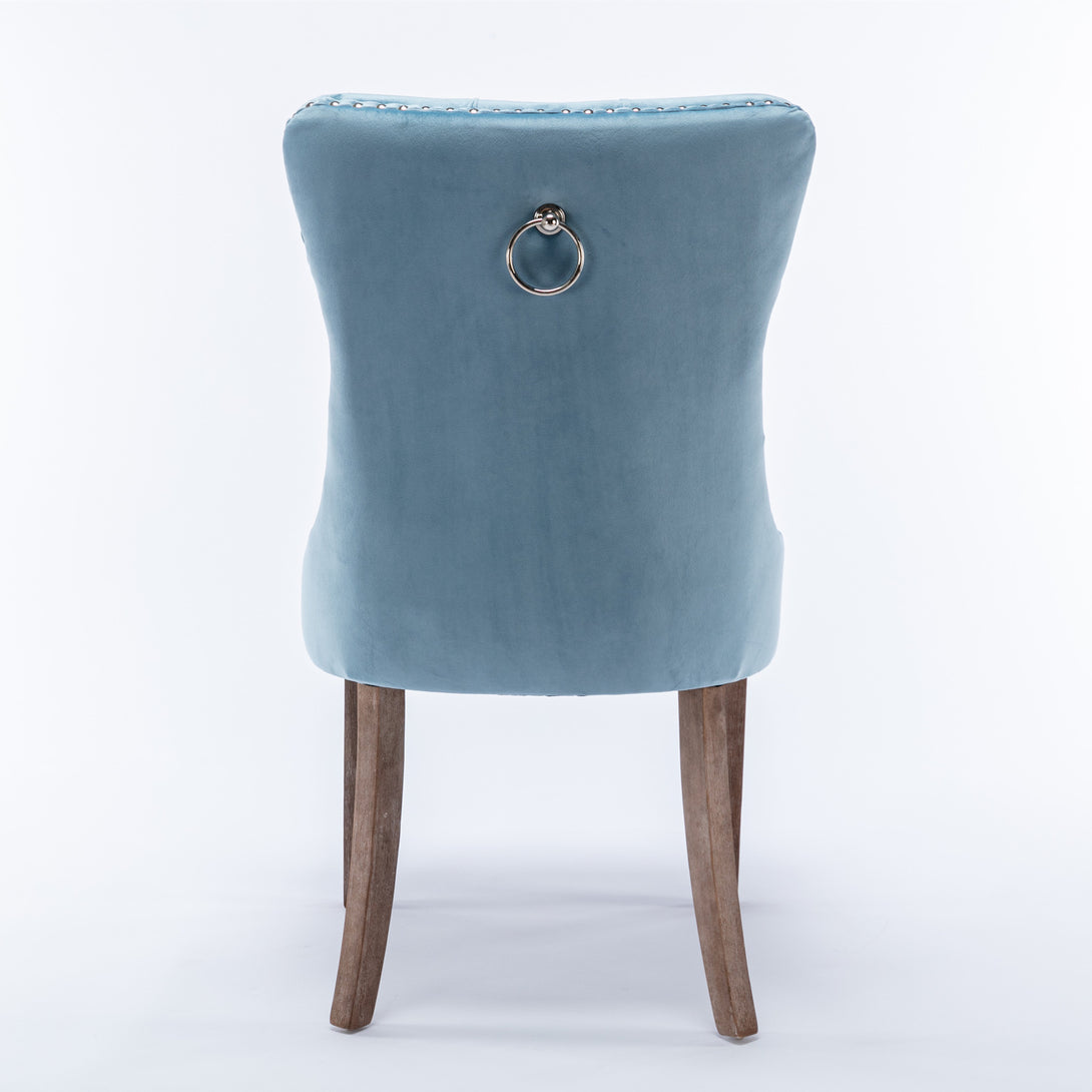 2 pcs High-End Tufted Contemporary Velvet Chair with Wooden Legs- Light Blue_6