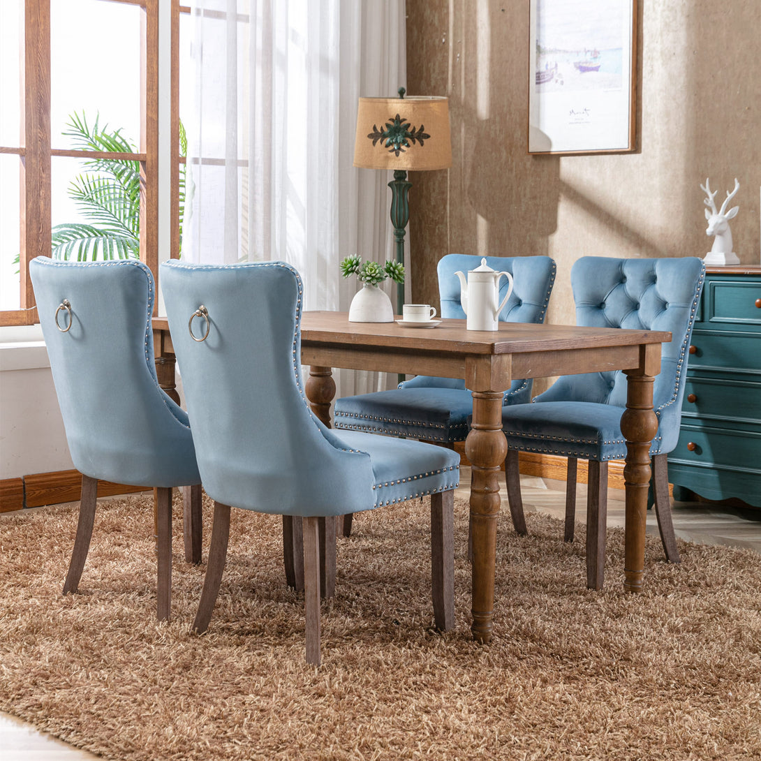 2 pcs High-End Tufted Contemporary Velvet Chair with Wooden Legs- Light Blue_13