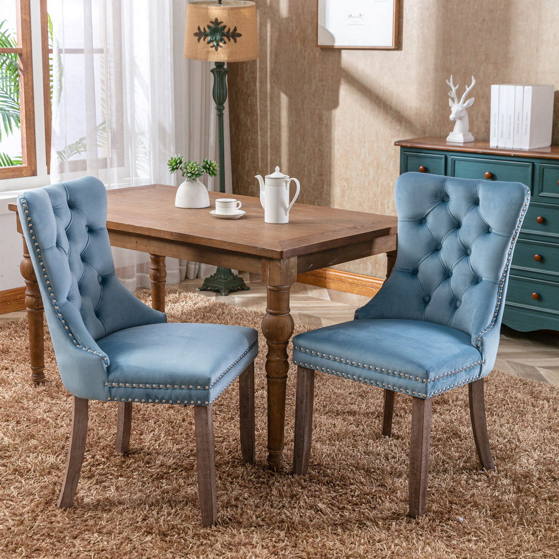 2 pcs High-End Tufted Contemporary Velvet Chair with Wooden Legs- Light Blue_10