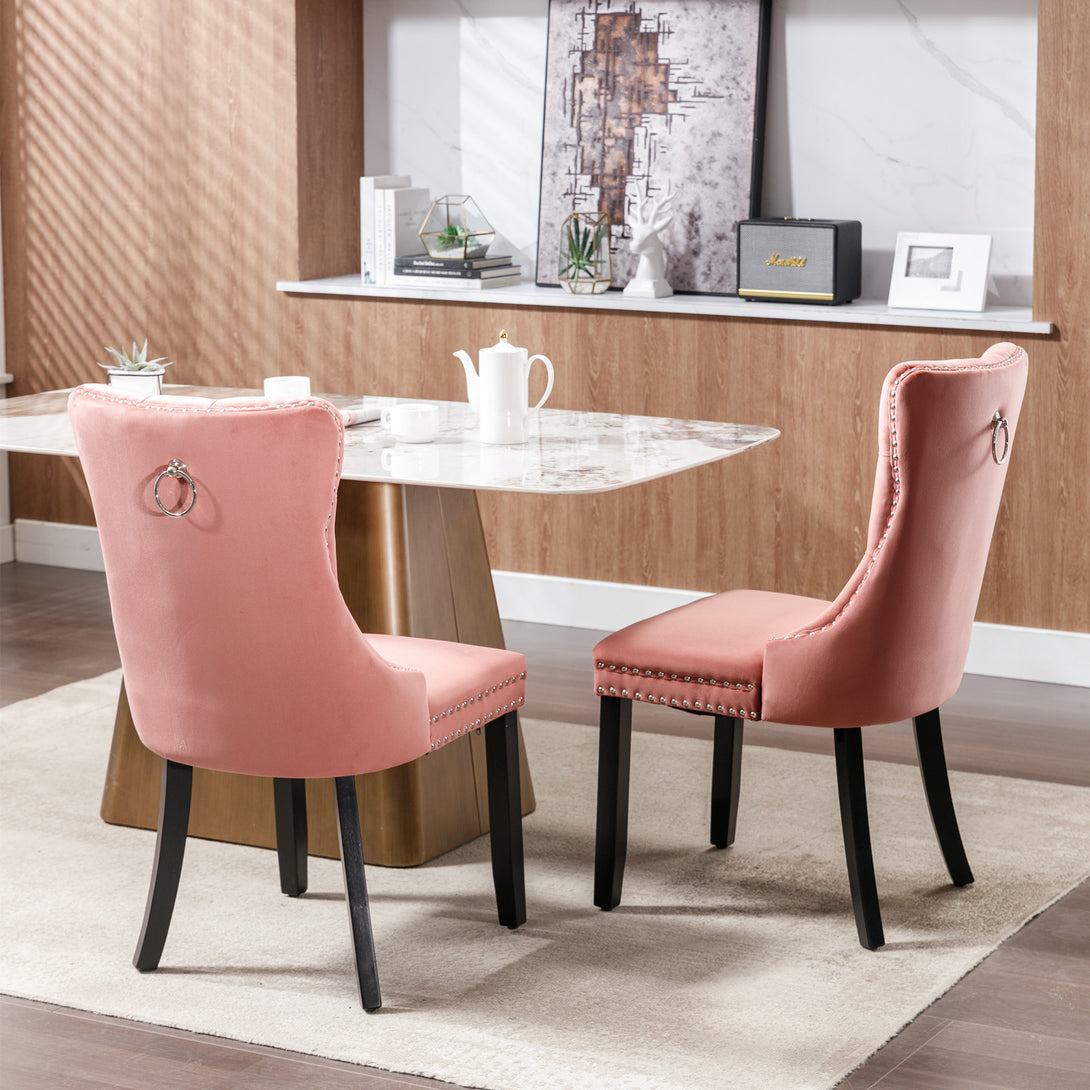 2 pcs High-End Tufted Contemporary Velvet Chair with Wooden Legs- Pink_12