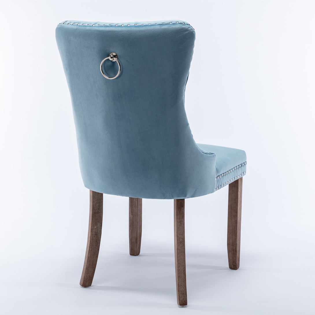 2 pcs High-End Tufted Contemporary Velvet Chair with Wooden Legs- Light Blue_5