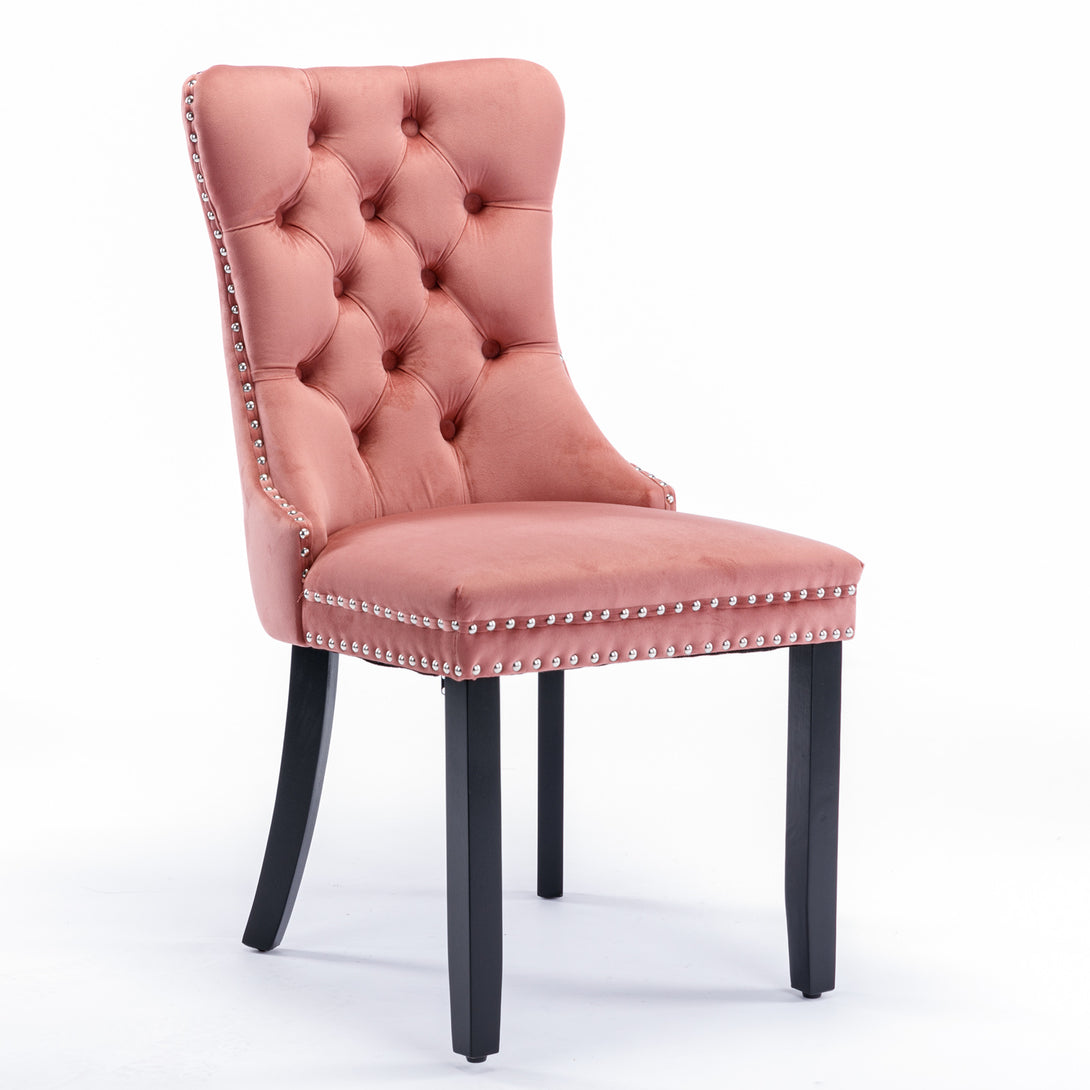 2 pcs High-End Tufted Contemporary Velvet Chair with Wooden Legs- Pink_3