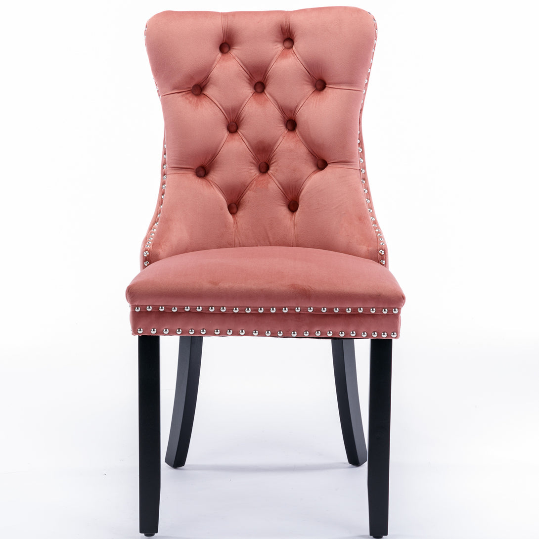 2 pcs High-End Tufted Contemporary Velvet Chair with Wooden Legs- Pink_2