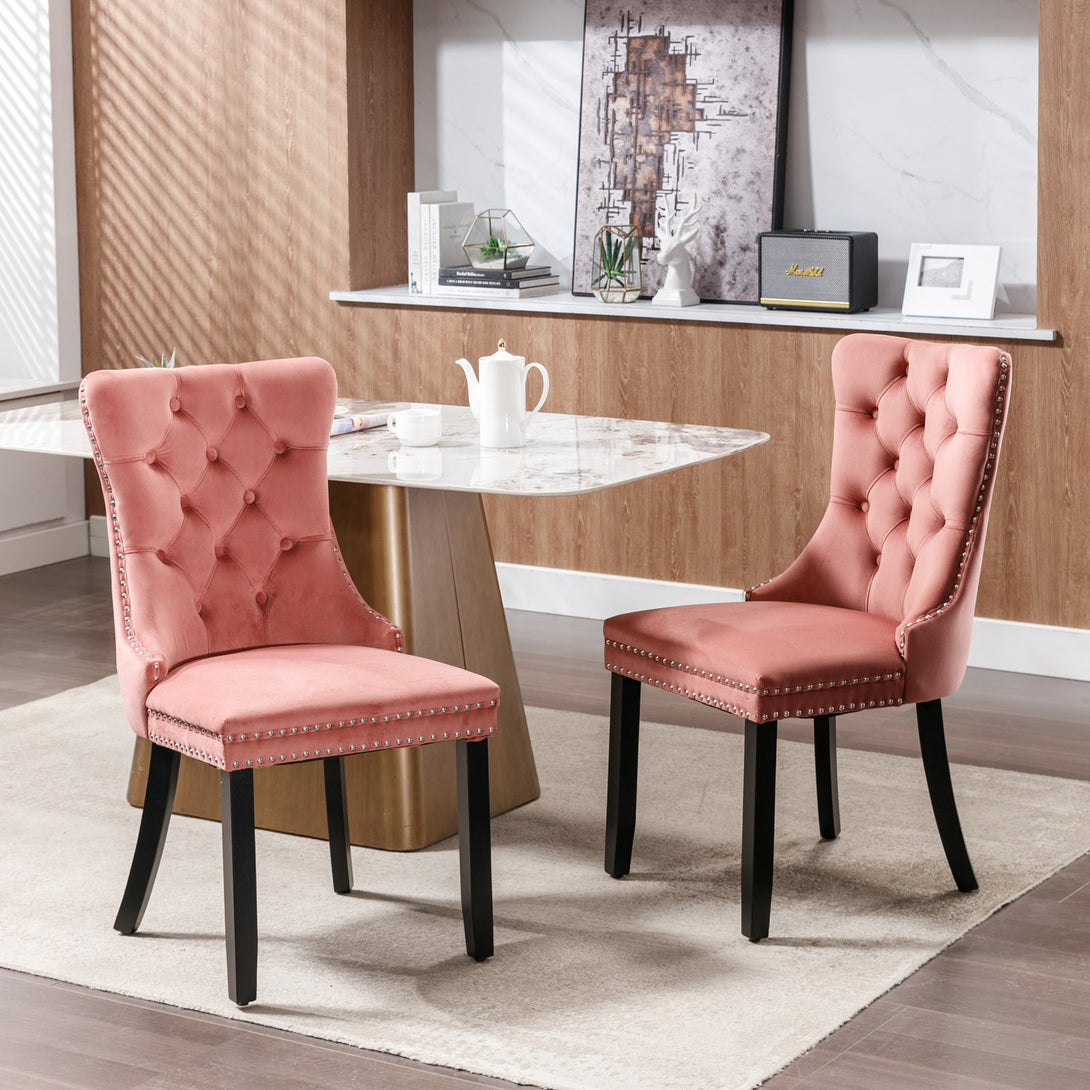 2 pcs High-End Tufted Contemporary Velvet Chair with Wooden Legs- Pink_13