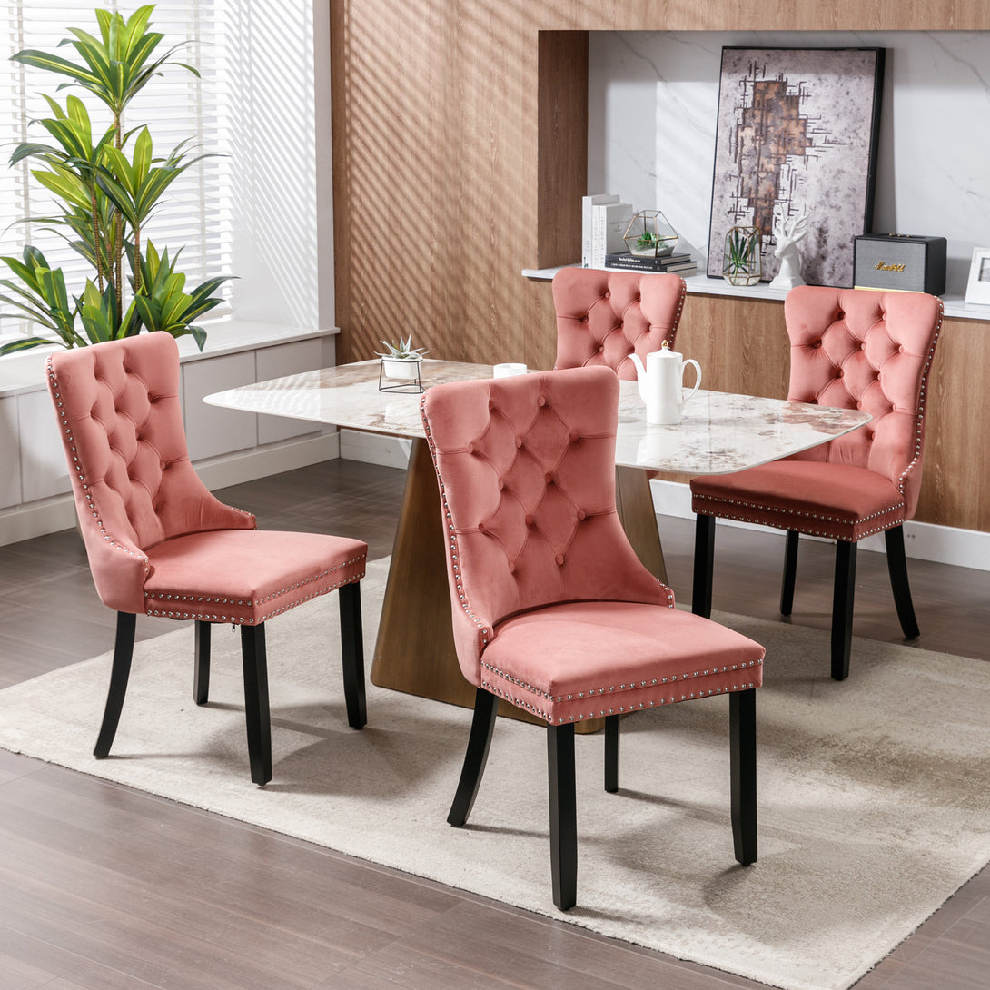 2 pcs High-End Tufted Contemporary Velvet Chair with Wooden Legs- Pink_14