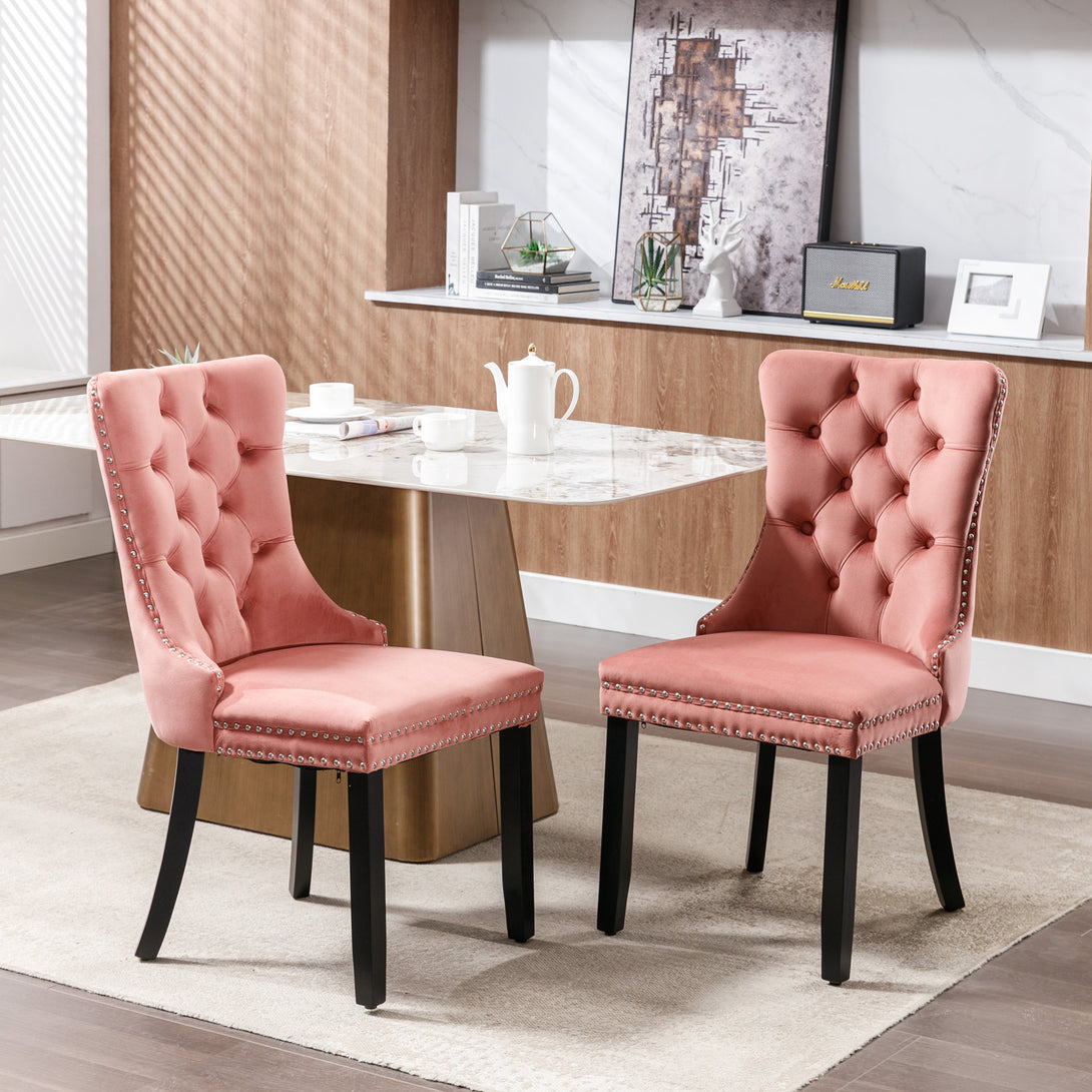 2 pcs High-End Tufted Contemporary Velvet Chair with Wooden Legs- Pink_1