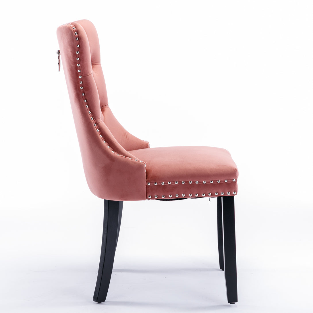 2 pcs High-End Tufted Contemporary Velvet Chair with Wooden Legs- Pink_4