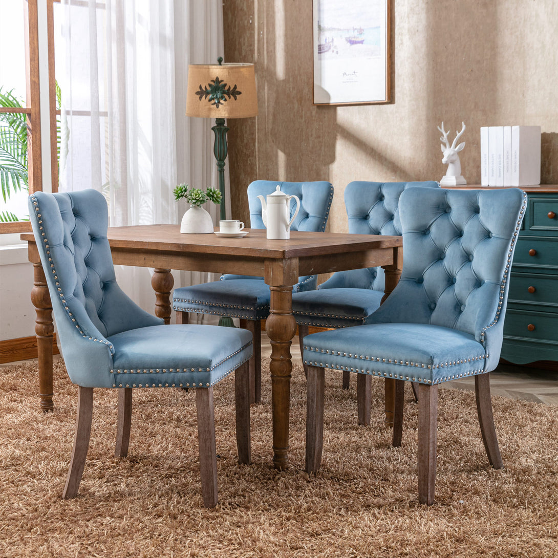 2 pcs High-End Tufted Contemporary Velvet Chair with Wooden Legs- Light Blue_12