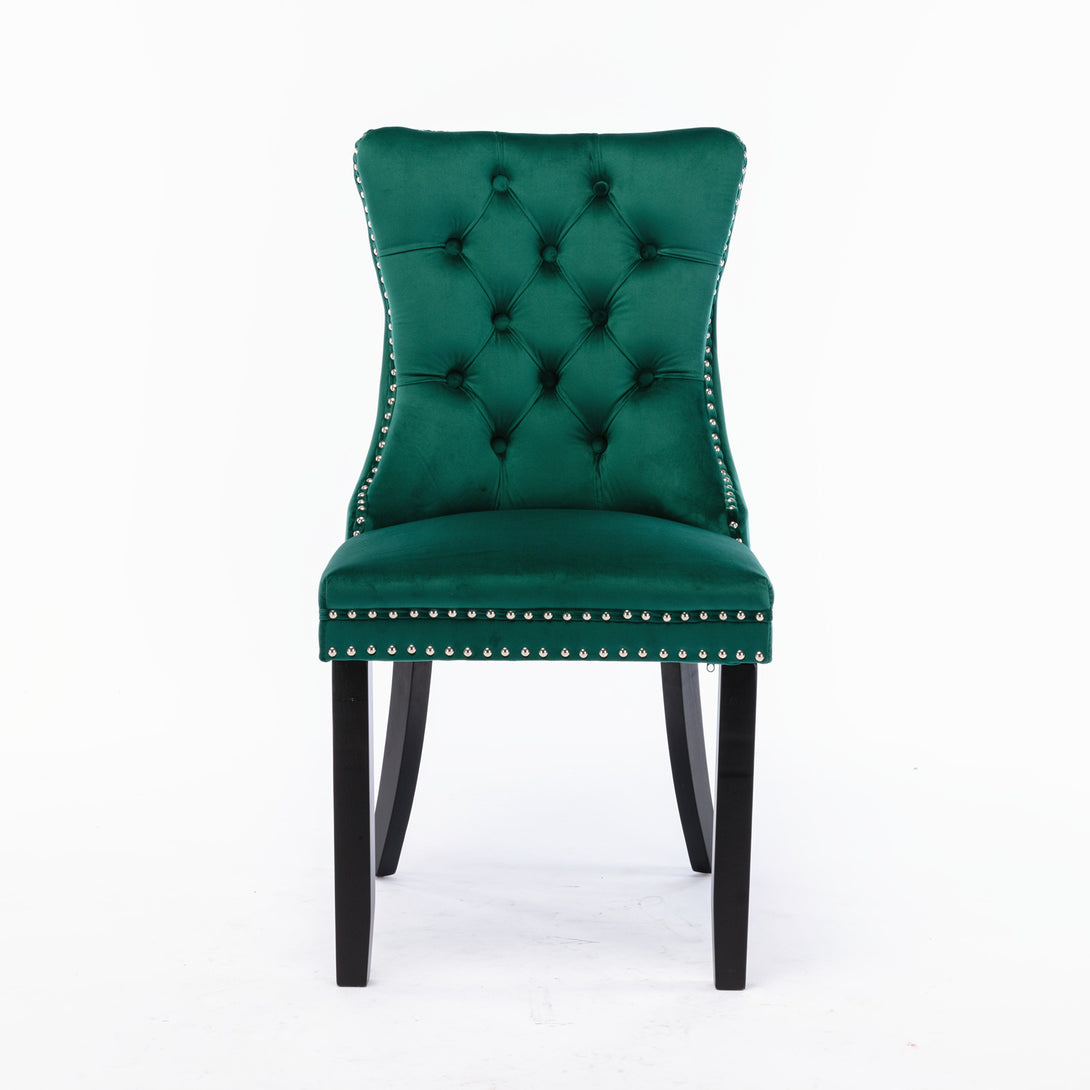 2 pcs High-End Tufted Contemporary Velvet Chair with Wooden Legs- Green_2