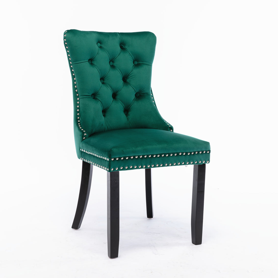 2 pcs High-End Tufted Contemporary Velvet Chair with Wooden Legs- Green_3