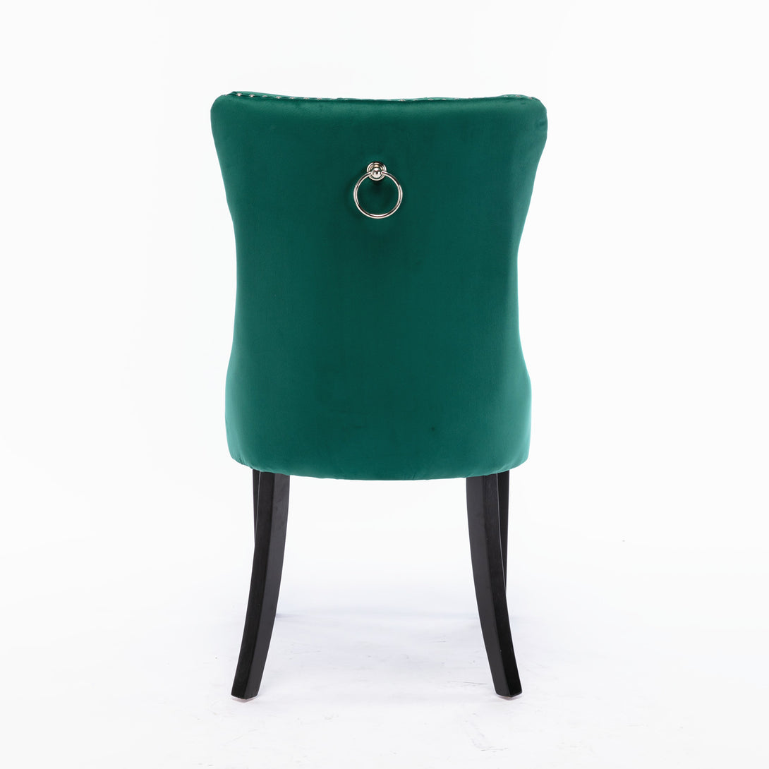 2 pcs High-End Tufted Contemporary Velvet Chair with Wooden Legs- Green_6