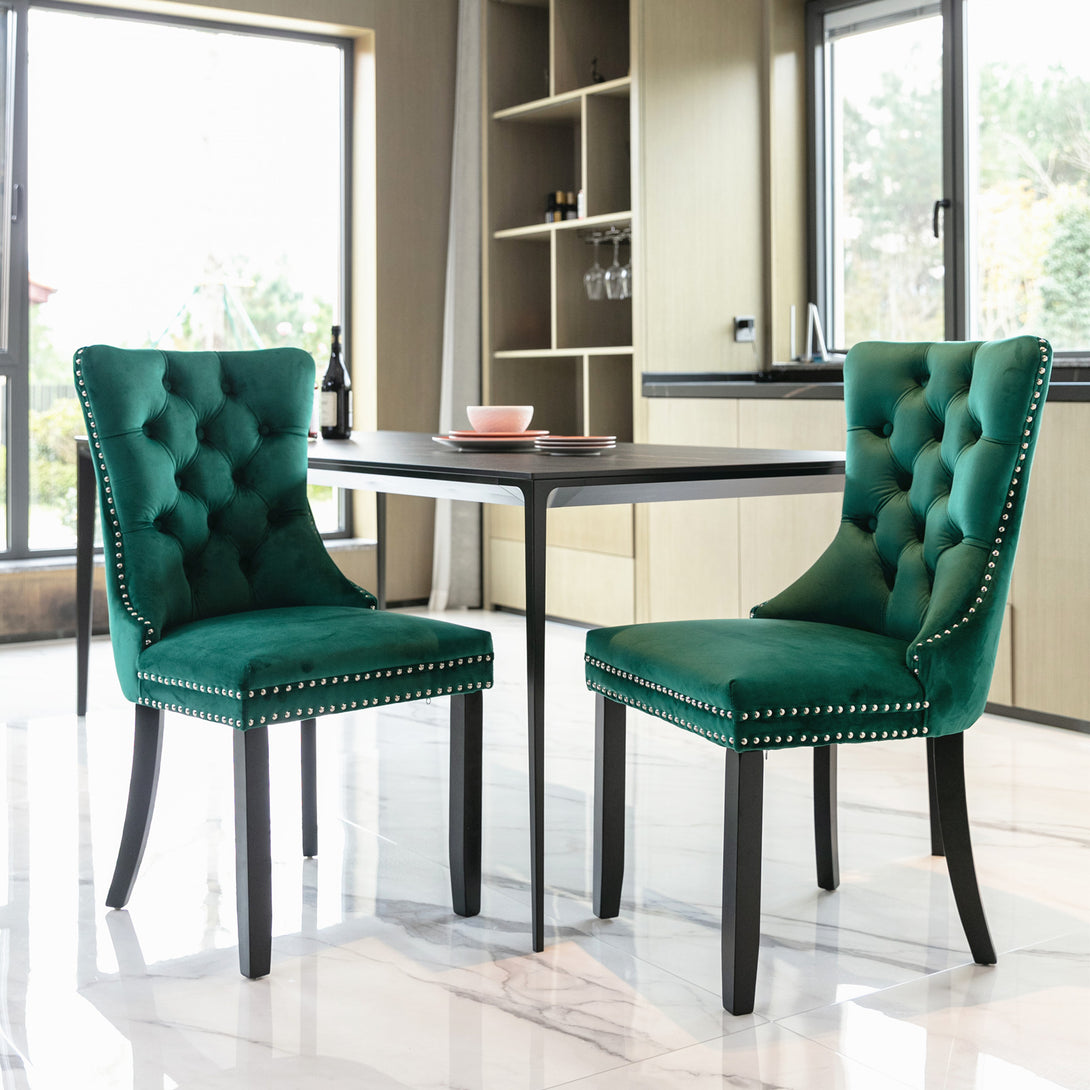 2 pcs High-End Tufted Contemporary Velvet Chair with Wooden Legs- Green_7